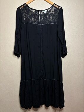 Sundance Nadine Crochet Embroidered Eyelet Dress Lined Drop Waist Boho